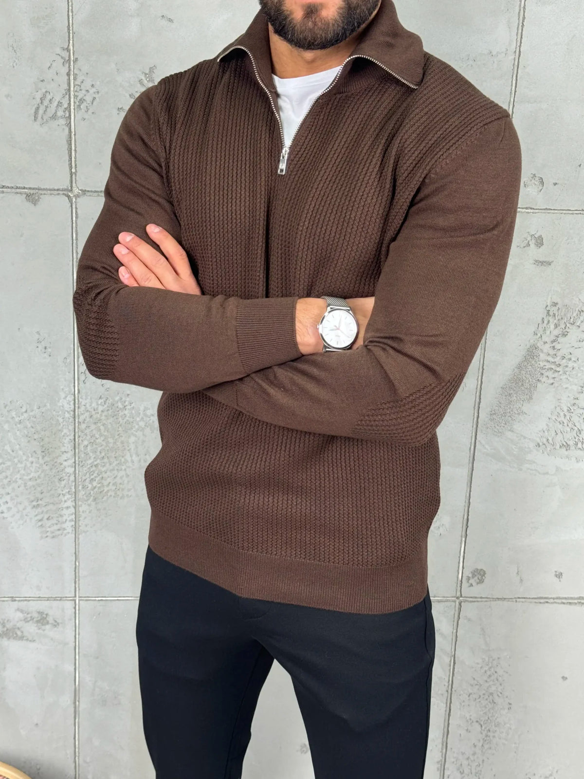 PREMIUM Muški Džemper Zip – Braon