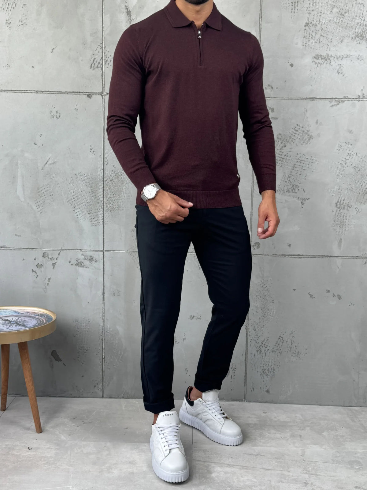 Muški džemper sa zip kragnom – Bordo