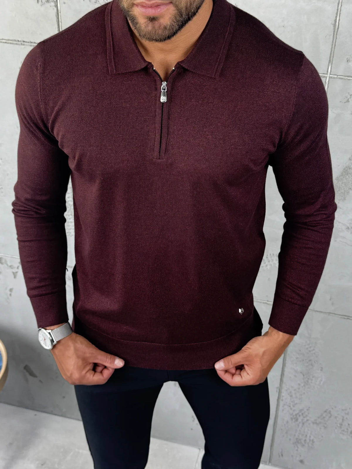 Muški džemper sa zip kragnom – Bordo