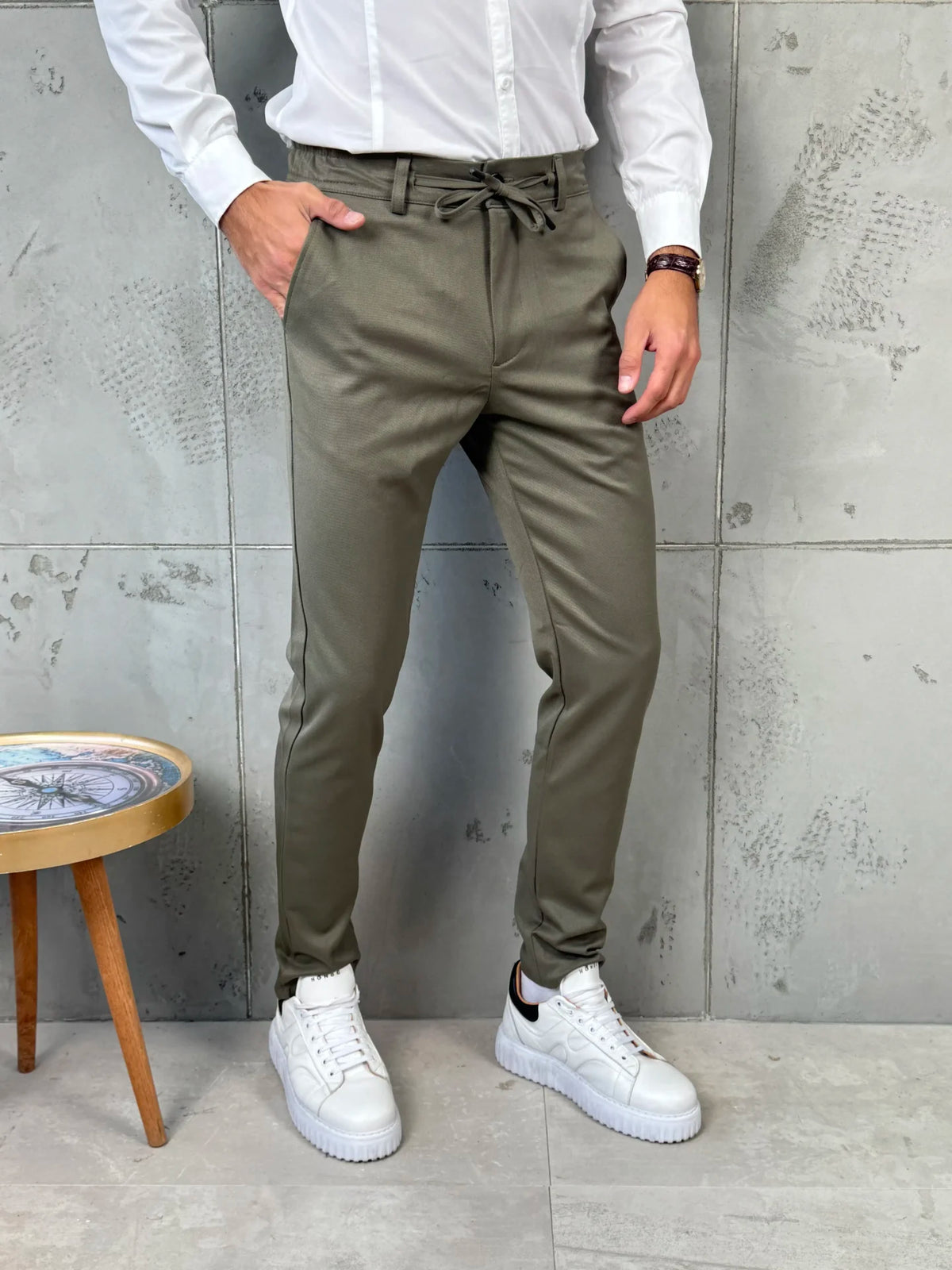 Muške pantalone sa učkurom - maslinasta