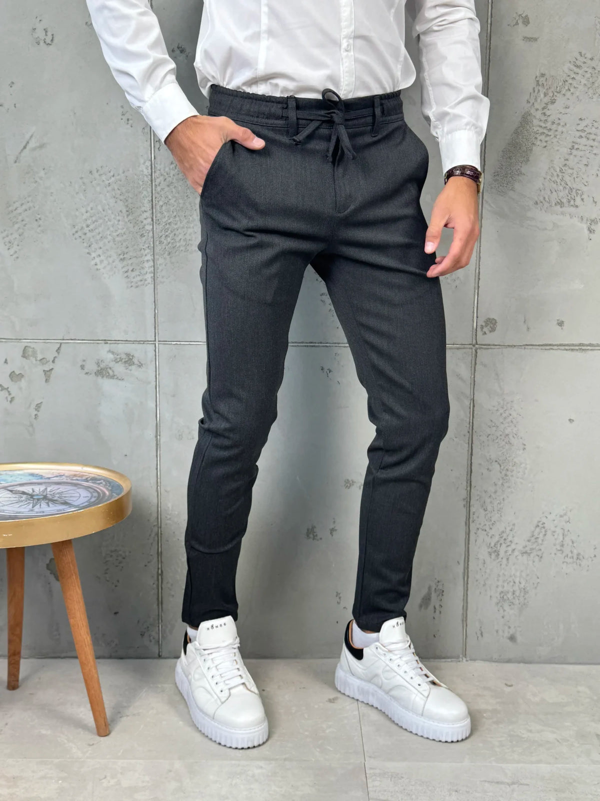 Muške pantalone sa učkurom - tamnosiva