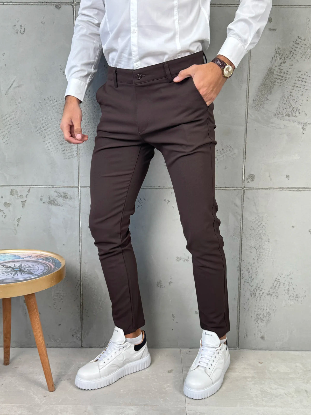 Muške slim fit pantalone braon