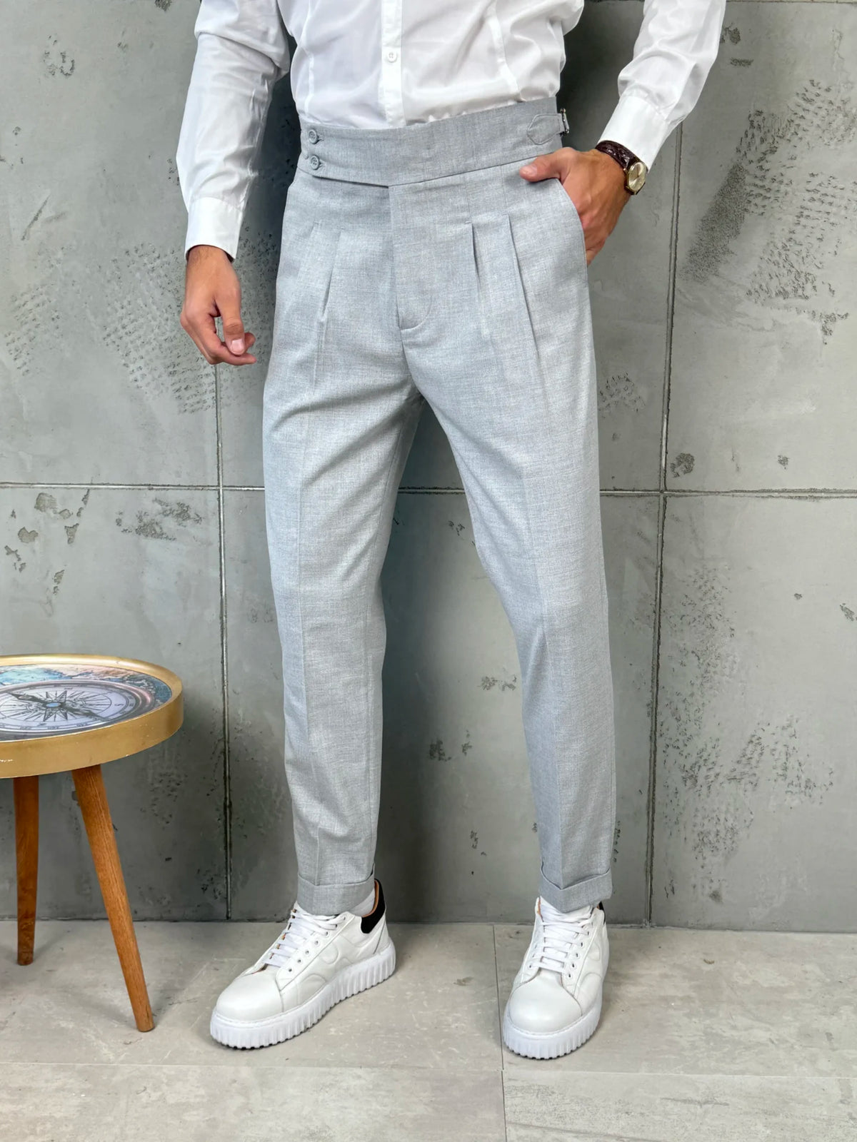 Muške pantalone sa podesivim pojasom - siva