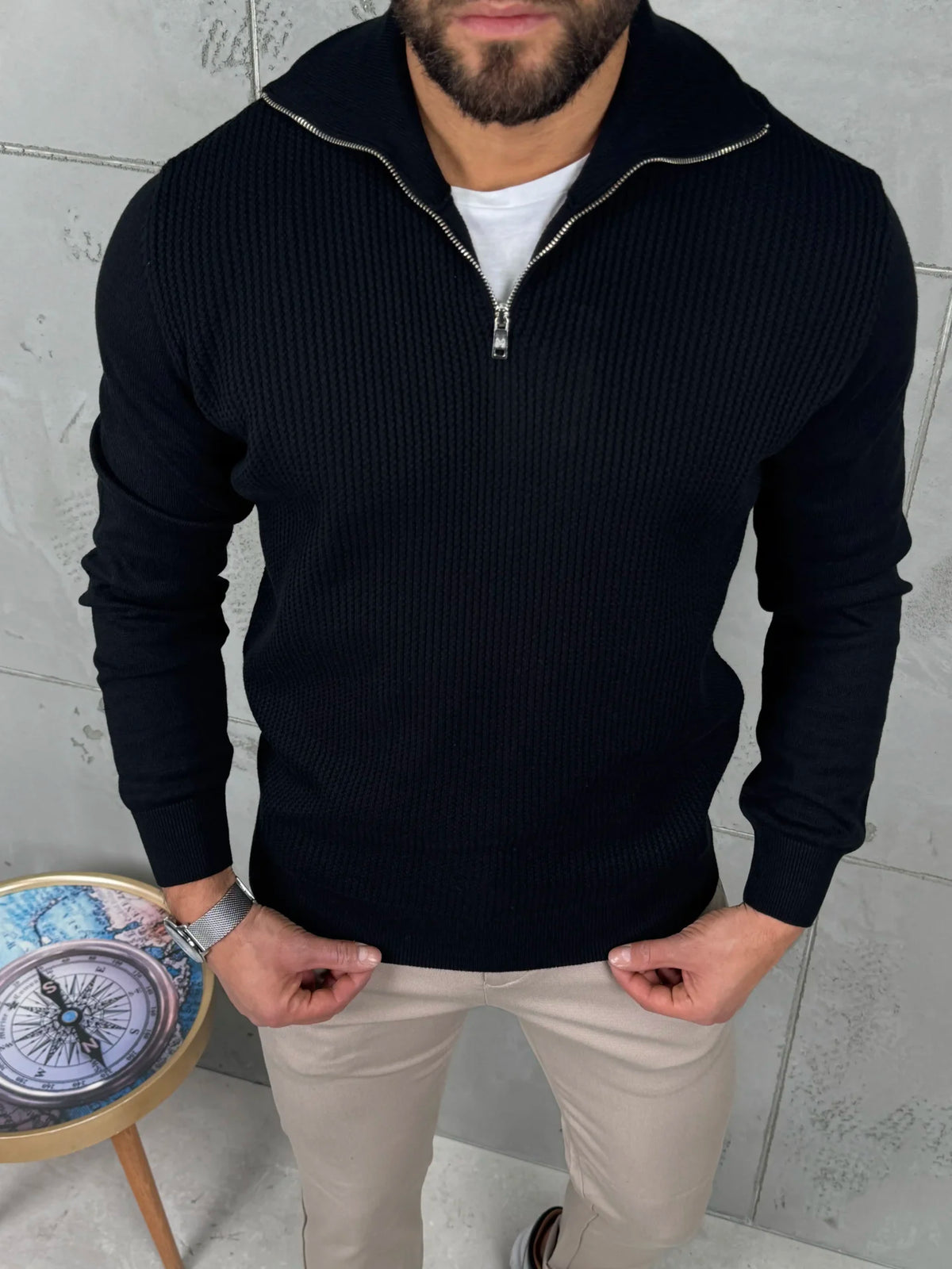 PREMIUM Muški Džemper Zip – Crna