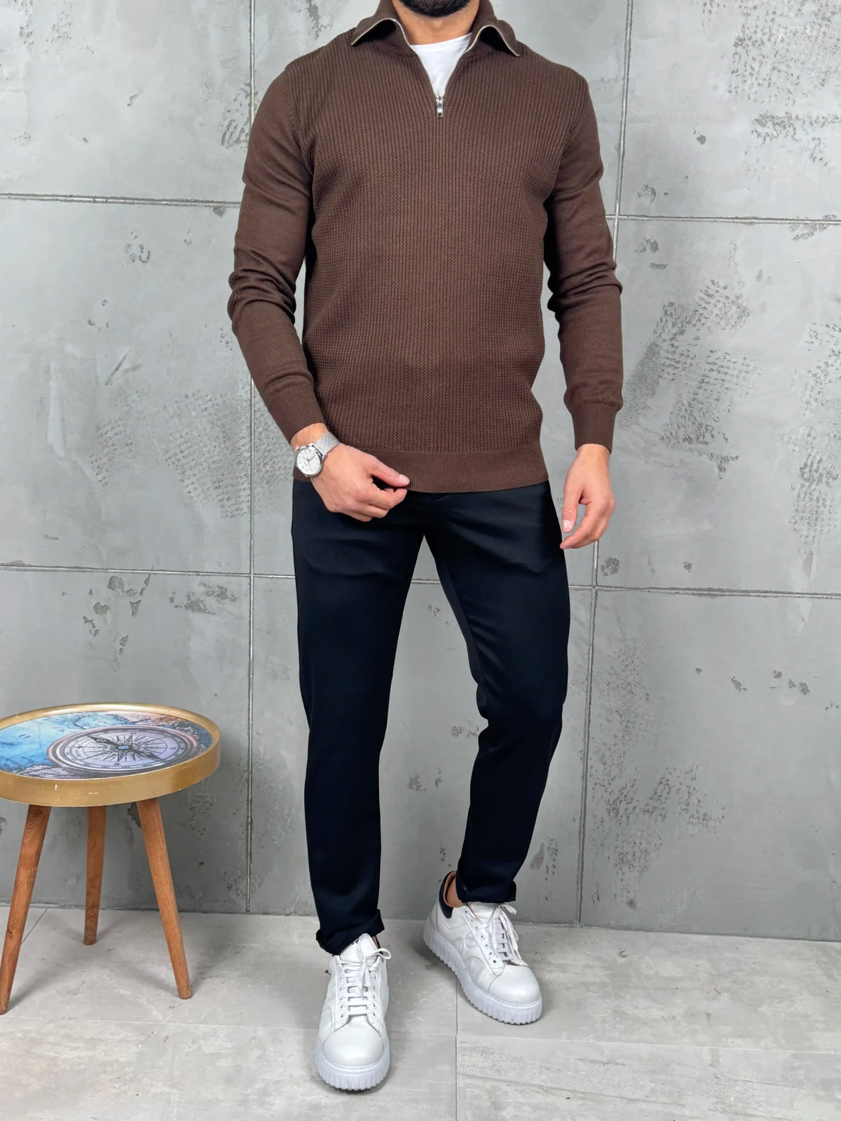 PREMIUM Muški Džemper Zip – Braon