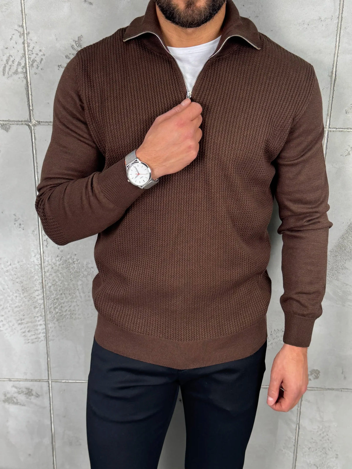 PREMIUM Muški Džemper Zip – Braon