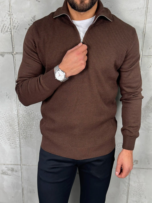 PREMIUM Muški Džemper Zip – Braon