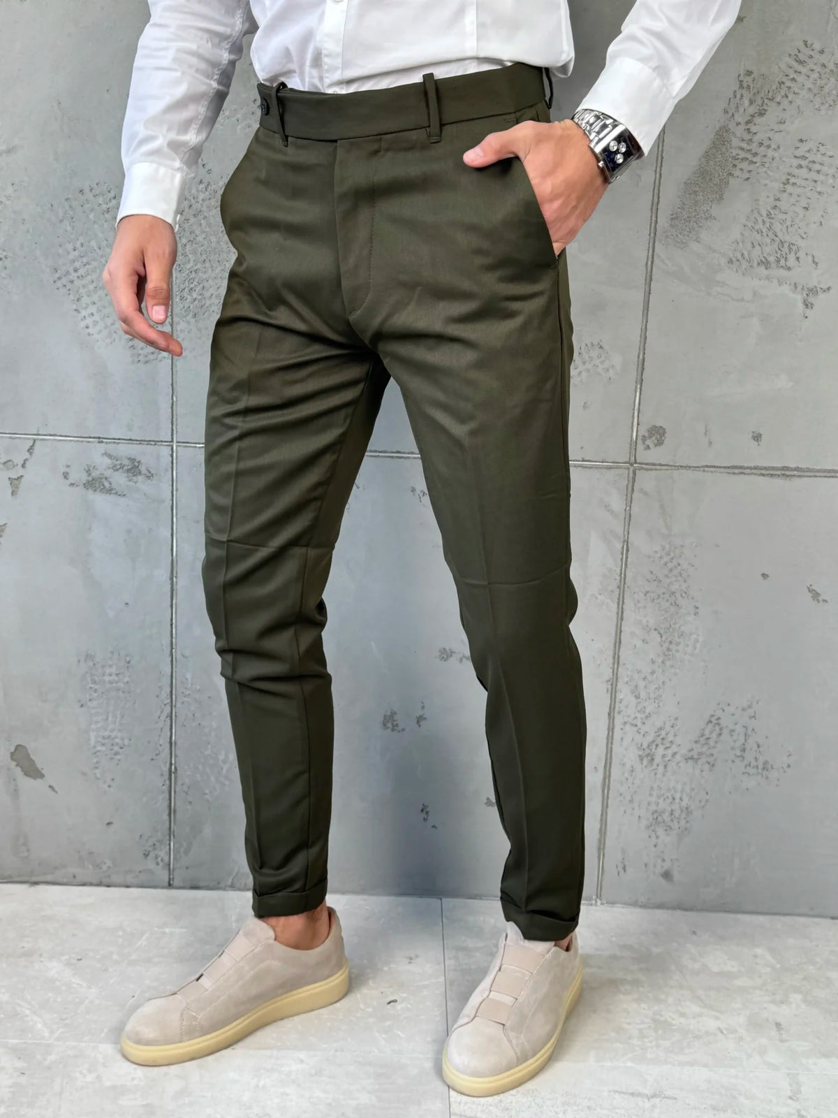 Muške elegantne pantalone Verdi Maslinasta