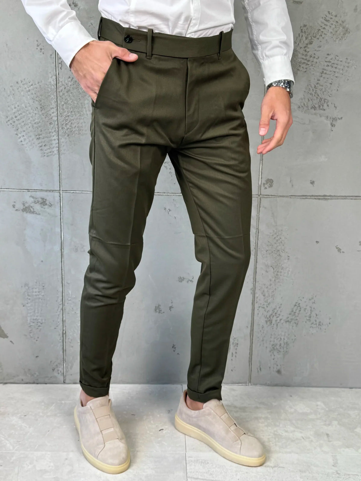 Muške elegantne pantalone Verdi Maslinasta