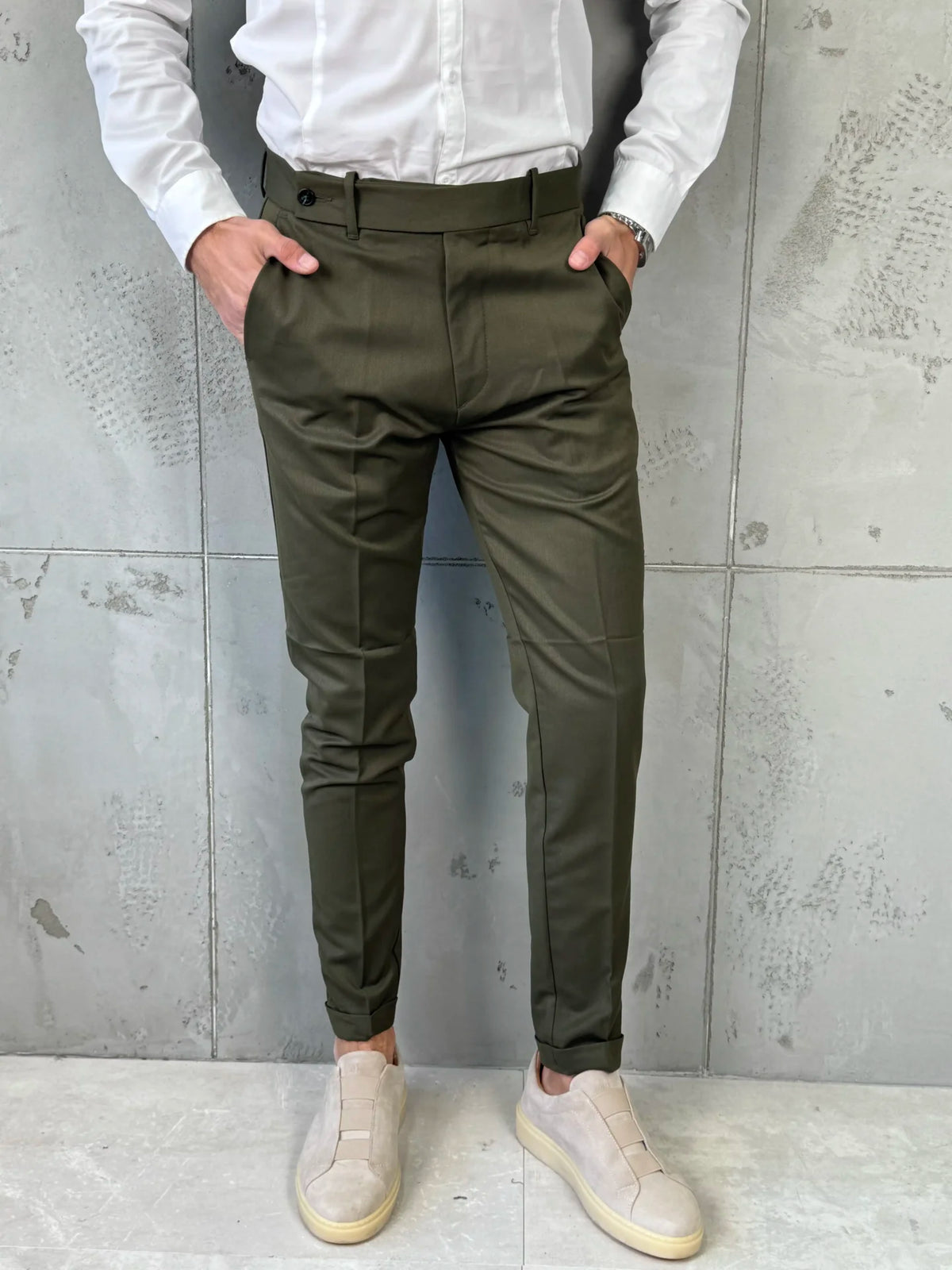 Muške elegantne pantalone Verdi Maslinasta