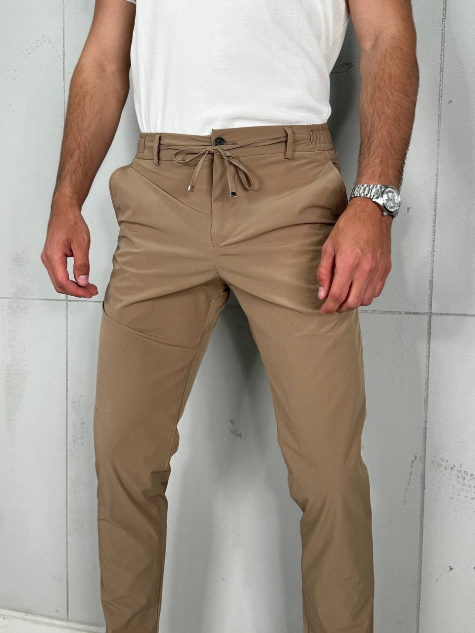 Muške Elegantne Pantalone Braon