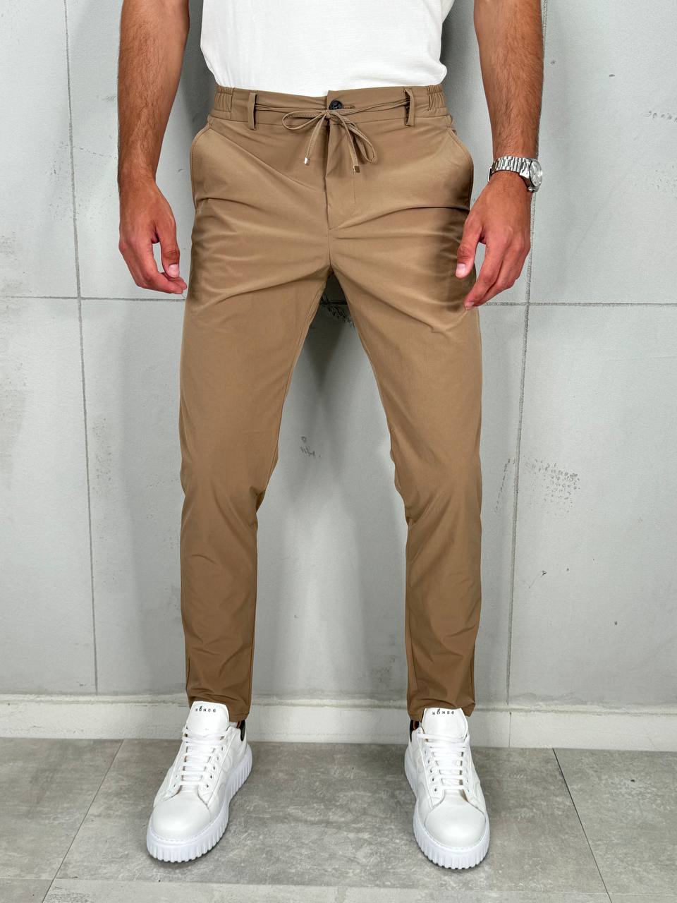 Muške Elegantne Pantalone Braon