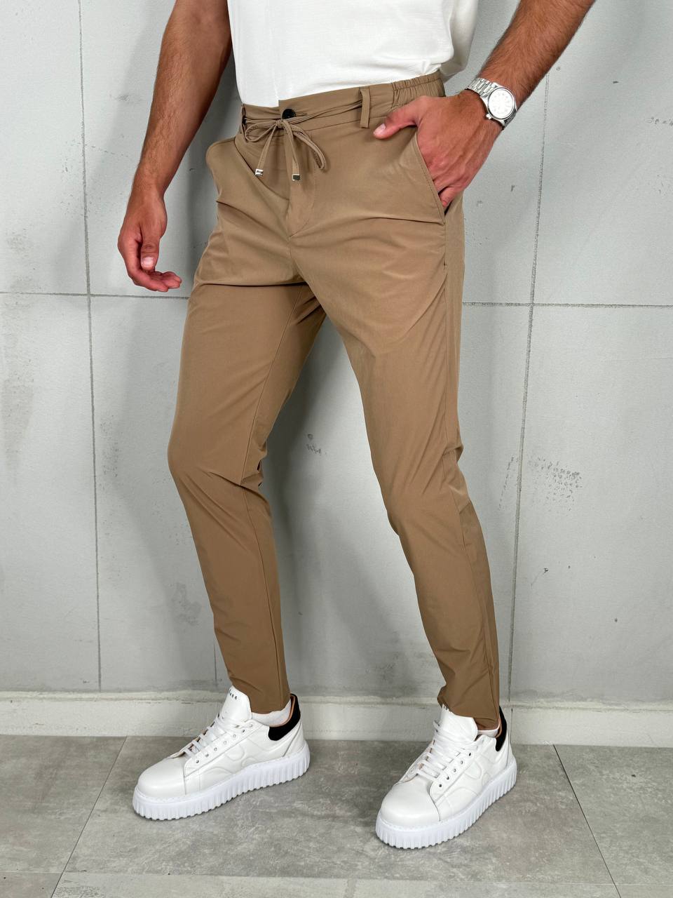 Muške Elegantne Pantalone Braon