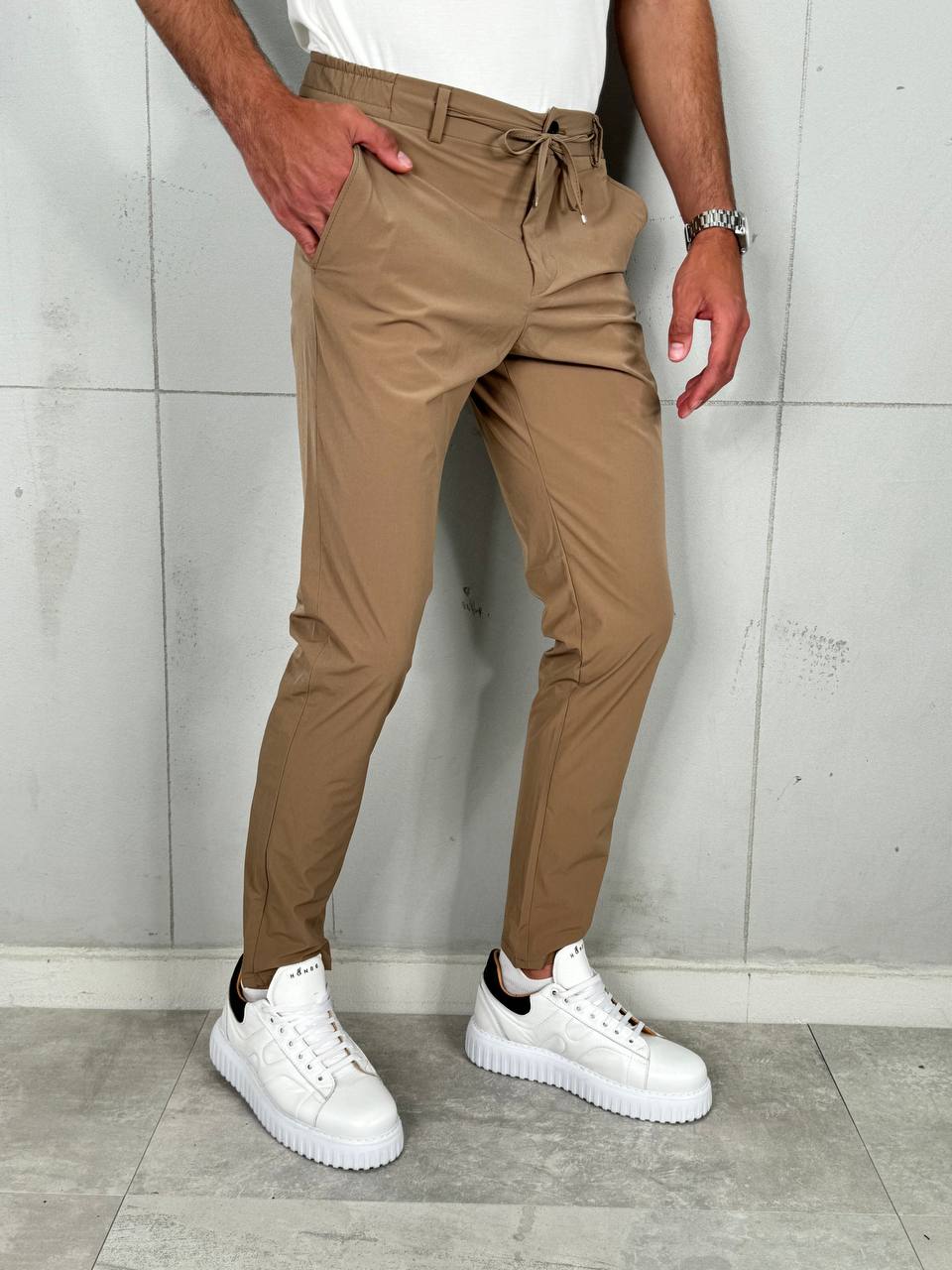 Muške Elegantne Pantalone Braon
